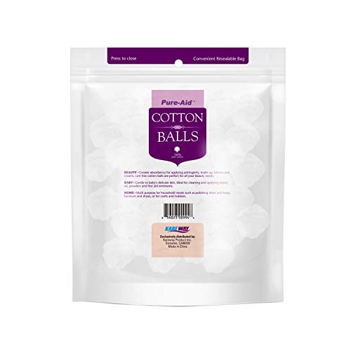 Pure-aid 100% Pure Cotton Balls | Lint Free | Soft and Gentle | Hypoallergeni...