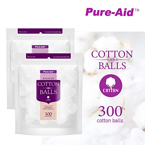 Pure-aid 100% Pure Cotton Balls | Lint Free | Soft and Gentle | Hypoallergeni...