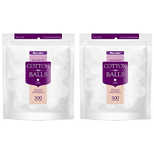 Pure-aid 100% Pure Cotton Balls | Lint Free | Soft and Gentle | Hypoallergeni...