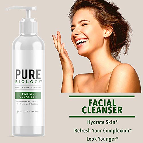 Pure Biology Facial Cleanser with Hyaluronic Acid, Gentle Anti Aging Face Was...