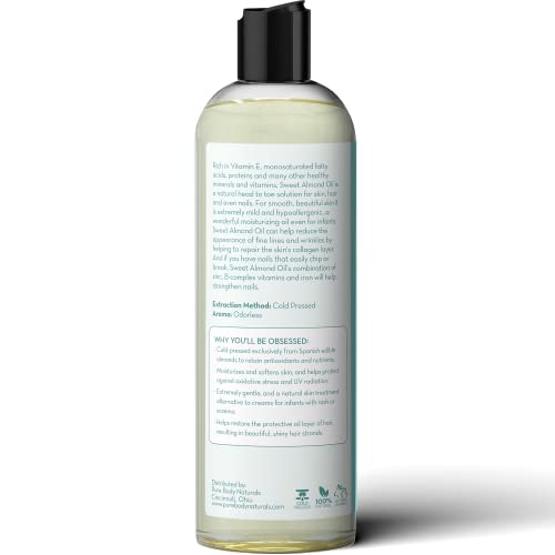 Sweet Almond Oil for Hair and Skin, 100% Pure and Cold Pressed, Hexane Free, ...