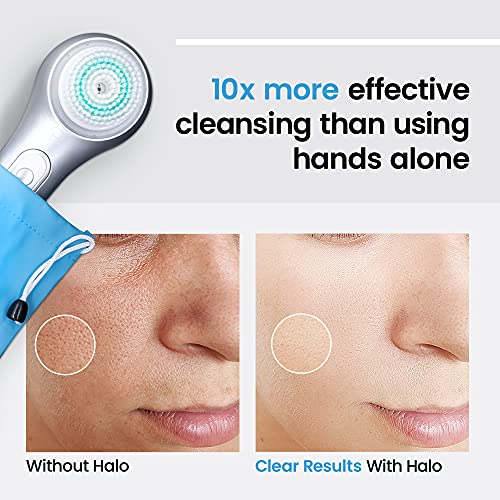 Halo Advanced Facial Cleansing Brush with LED Light Therapy Technology – 3 Sp...