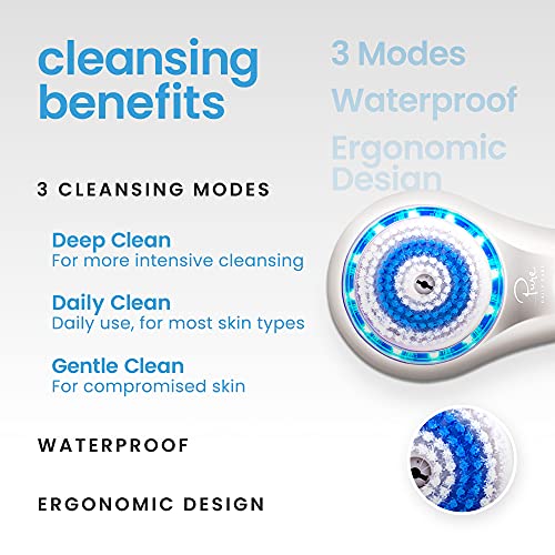 Halo Advanced Facial Cleansing Brush with LED Light Therapy Technology – 3 Sp...