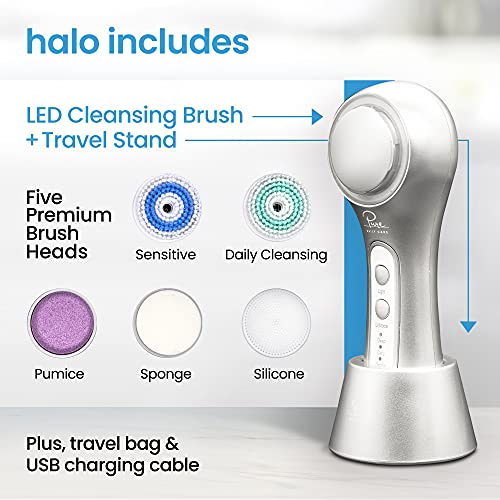 Halo Advanced Facial Cleansing Brush with LED Light Therapy Technology – 3 Sp...