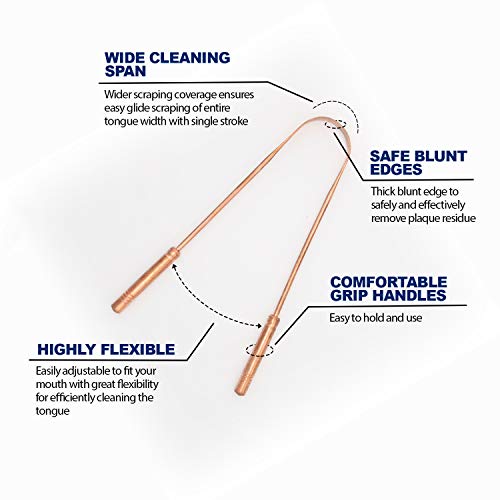 100% Pure Copper Tongue Scraper for Adults - Natural Tongue Cleaner with Firm...