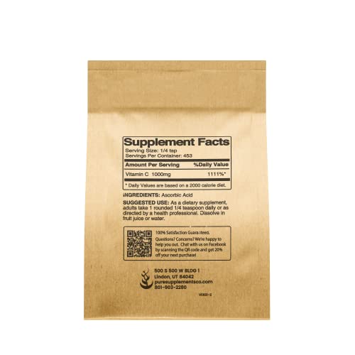 Pure Original Ingredients Vitamin C Powder (1 lb) Ascorbic Acid, Non GMO, Die...