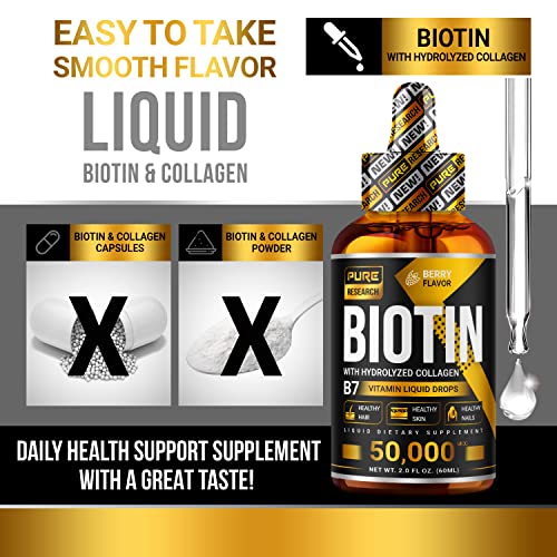 Biotin & Collagen Hair Growth Liquid Drops 50,000mcg Supports Strong Nails, G...