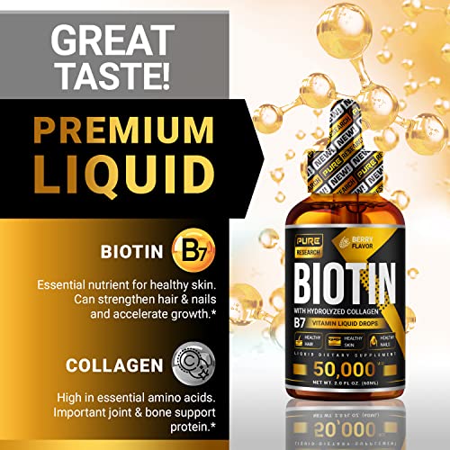 Biotin & Collagen Hair Growth Liquid Drops 50,000mcg Supports Strong Nails, G...