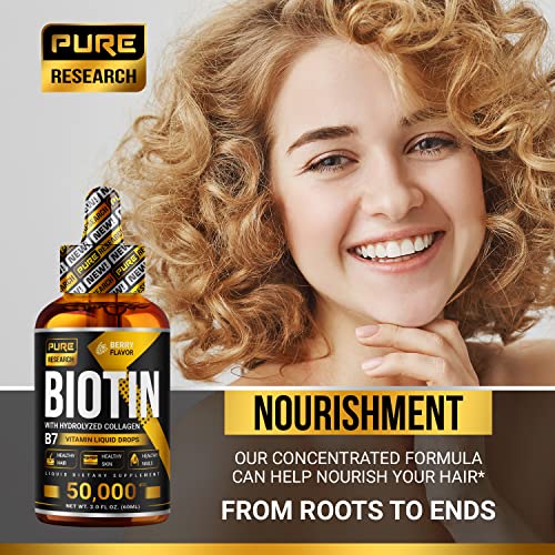 Biotin & Collagen Hair Growth Liquid Drops 50,000mcg Supports Strong Nails, G...