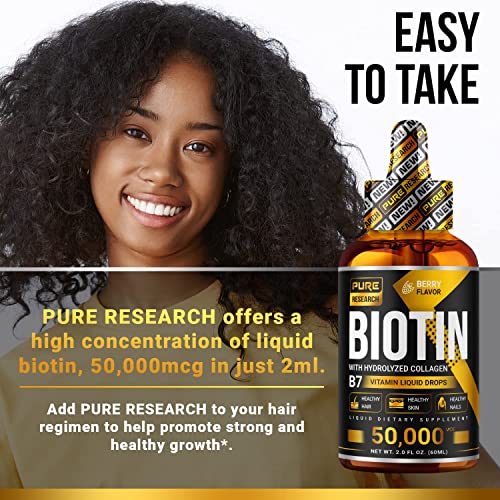 Biotin & Collagen Hair Growth Liquid Drops 50,000mcg Supports Strong Nails, G...