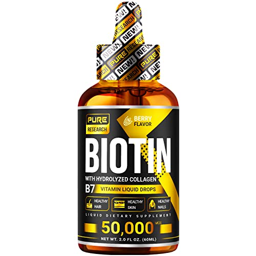 Biotin & Collagen Hair Growth Liquid Drops 50,000mcg Supports Strong Nails, G...