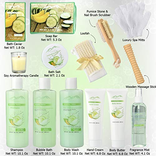 Spa Gift Baskets And Beauty Gift Basket - Melon Cucumber Spa Kit Bed and Bath...