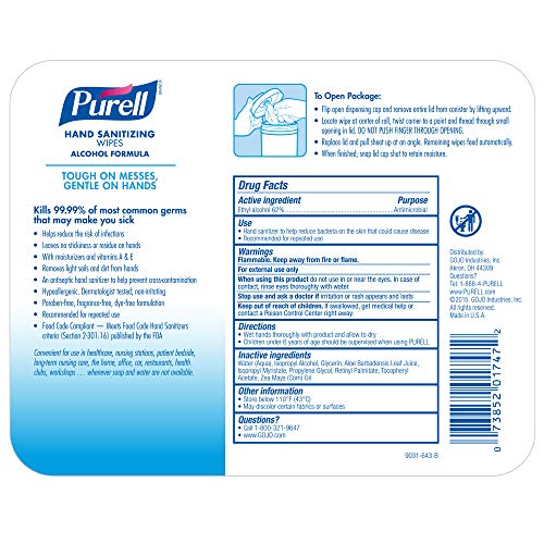 PURELL Hand Sanitizer Wipes Alcohol Formula, Fragrance Free, 80 Count Durable...