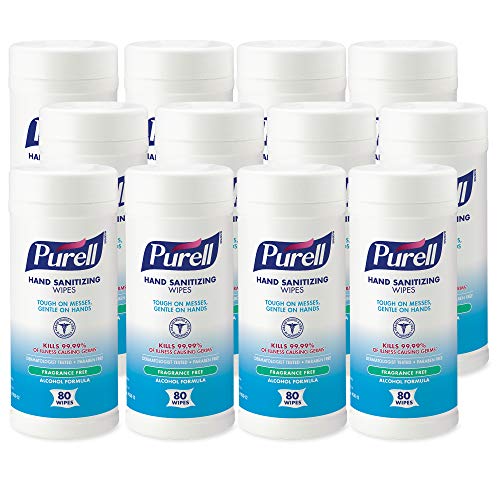 PURELL Hand Sanitizer Wipes Alcohol Formula, Fragrance Free, 80 Count Durable...
