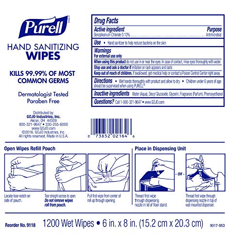 Purell Hand Sanitizing Wipes, Alcohol Free Formula, 1200 Count Wipes Refill f...