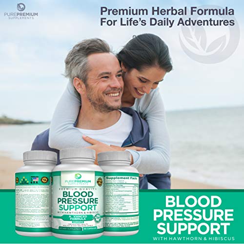 Premium Blood Pressure Support Supplement by PurePremium with Hawthorn & Hibi...