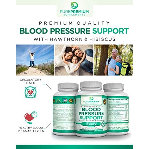 Premium Blood Pressure Support Supplement by PurePremium with Hawthorn & Hibi...