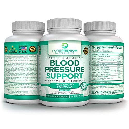 Premium Blood Pressure Support Supplement by PurePremium with Hawthorn & Hibi...