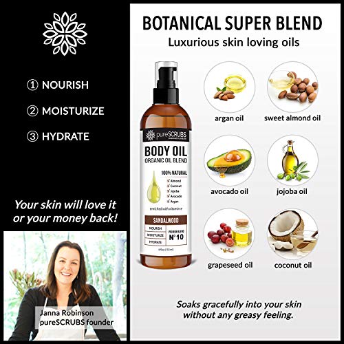 pureSCRUBS Ultra Moisturizing SANDALWOOD BODY OIL Spray For Dry Skin, Massage...