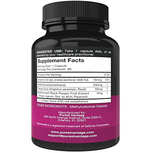 Pure DIM Supplement 250mg Diindolylmethane Plus BioPerine and Dong Quai - Hor...