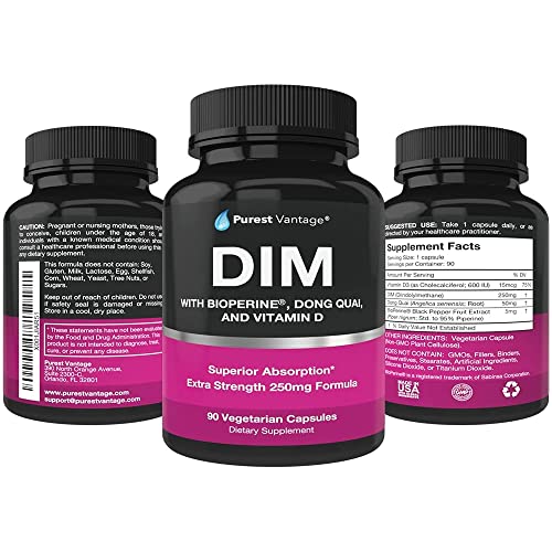 Pure DIM Supplement 250mg Diindolylmethane Plus BioPerine and Dong Quai - Hor...