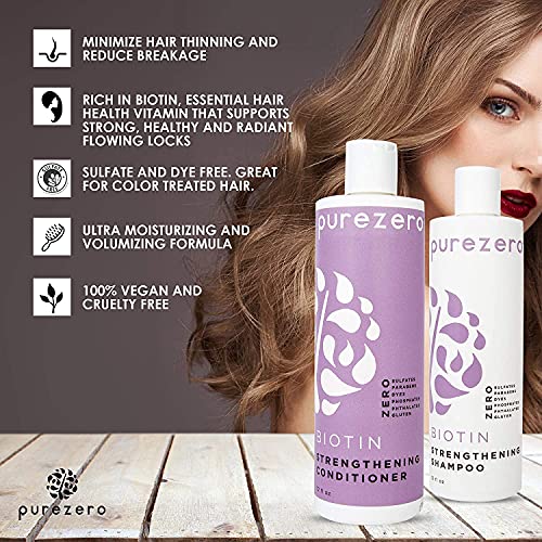 Purezero Biotin Shampoo & Conditioner set - Anti Thinning Formula - Volumizin...