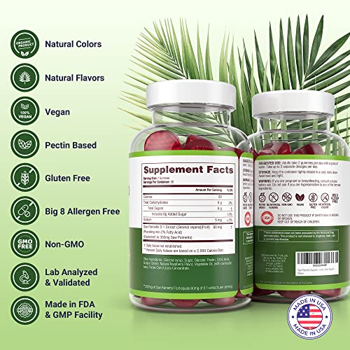 Saw Palmetto Extract Gummies for Hair Loss (300mg) Saw Palmetto Prostate Supp...