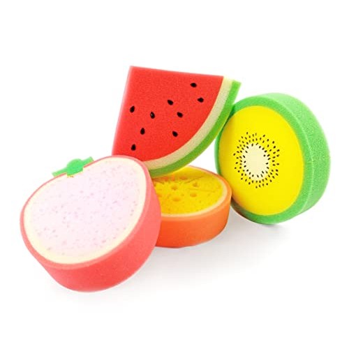purifyou Premium Kids Fruit Bath Sponges - Set of 4 Fruit Sponges, Bath Scrub...
