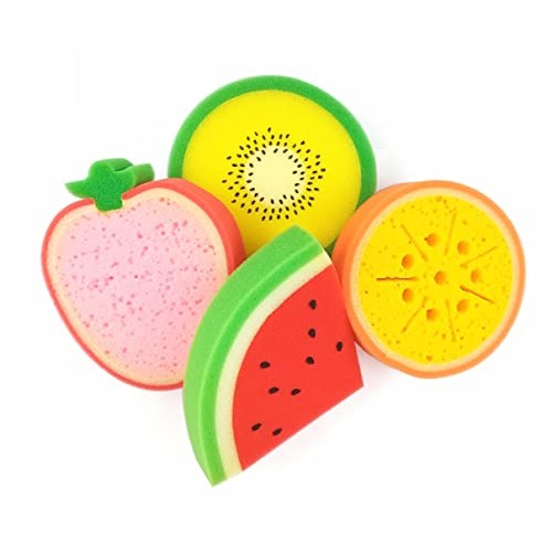 purifyou Premium Kids Fruit Bath Sponges - Set of 4 Fruit Sponges, Bath Scrub...
