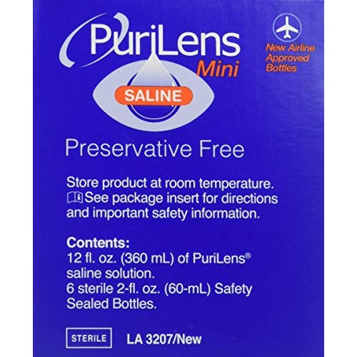 Purilens Mini Preservative Free Saline Six (60-mL) Bottles, Clear, 2 Fl Oz (P...
