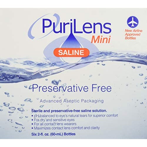 Purilens Mini Preservative Free Saline Six (60-mL) Bottles, Clear, 2 Fl Oz (P...