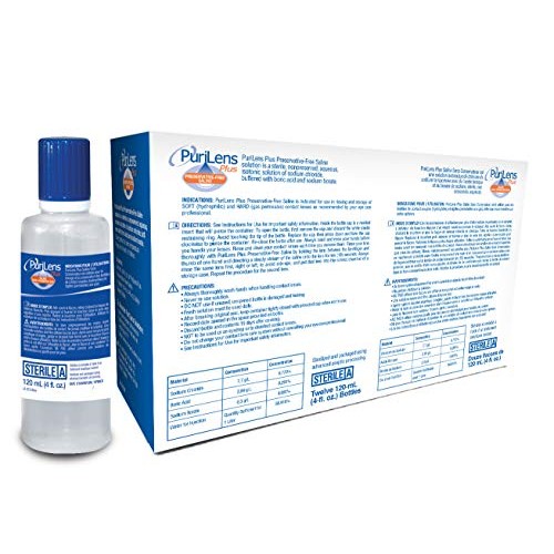 PuriLens Plus Preservative Free Saline 4 Fl Oz bottles, Pack of 12