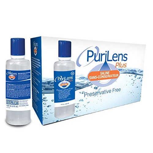 PuriLens Plus Preservative Free Saline 4 Fl Oz bottles, Pack of 12