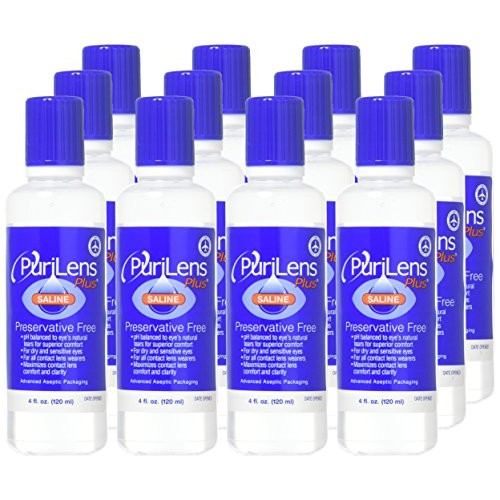 PuriLens Plus Preservative Free Saline 4 Fl Oz bottles, Pack of 12