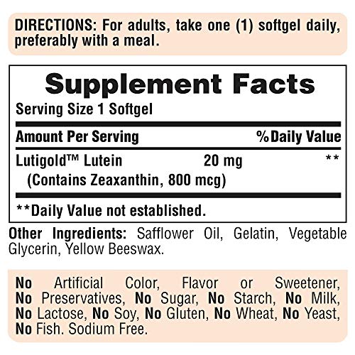 Lutein 20 mg with Zeaxanthin Softgels, Supports Eye Health* 120 Count by Puri...