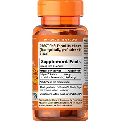 Puritans Pride Lutein 40 Mg With Zeaxanthin Softgels, 120 Count