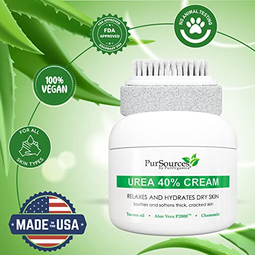 PurOrganica Urea 40 Percent Foot Cream - Bundle with Pumice Stone and Brush -...