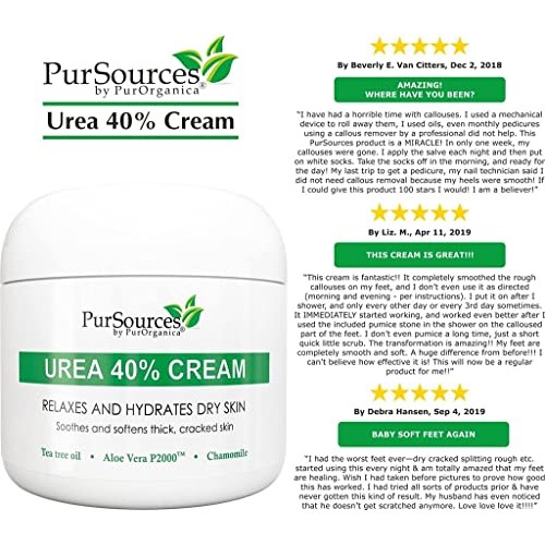 PurOrganica Urea 40 Percent Foot Cream - Bundle with Pumice Stone and Brush -...