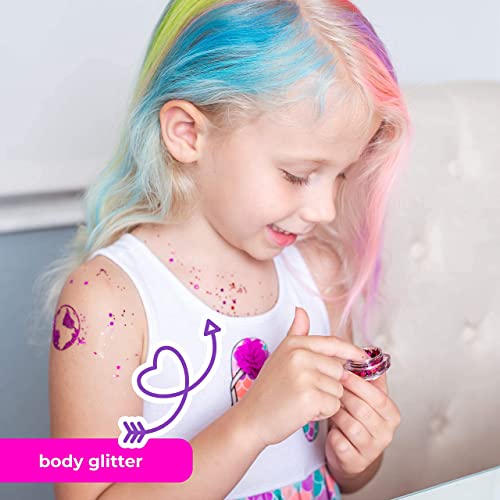Purple Ladybug 12 Colors Hair Chalk for Girls with Glitter Tattoos + Body Gli...