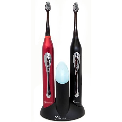Pursonic S452BR Dual Handle Sonic Toothbrush with UV Sanitizer Black and Red