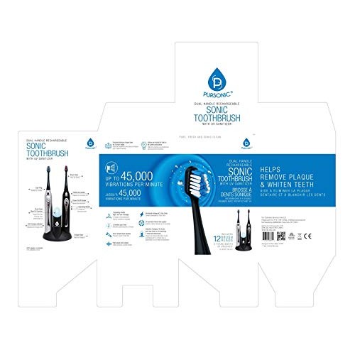Pursonic S452BS Dual Handle Sonic Toothbrush with UV Sanitizer, Black/Silver,...