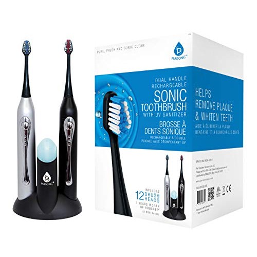Pursonic S452BS Dual Handle Sonic Toothbrush with UV Sanitizer, Black/Silver,...