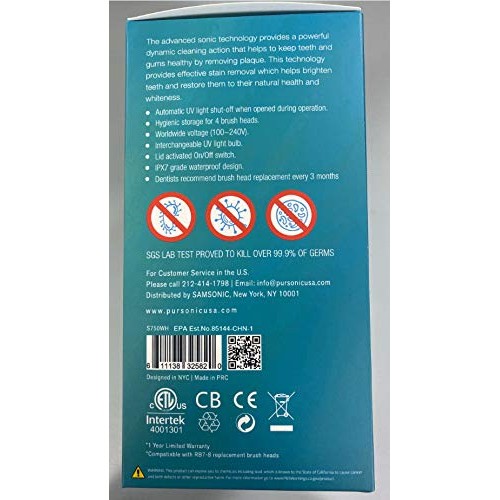 Pursonic S750 Sonic SmartSeries Electronic Power Rechargeable Battery Toothbr...