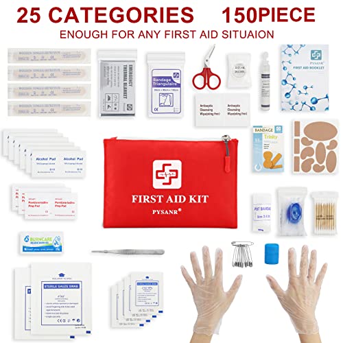 First Aid Kit, PYSANR 150 Piece Small First Aid Kits with Foil Blanket, Sciss...