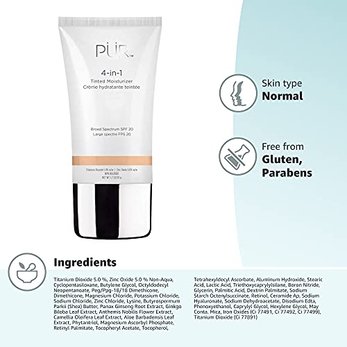 PÜR 4-in-1 Tinted Moisturizer With SPF 20 - Hydrating Face Moisturizer, Prime...