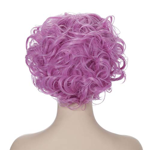 Qaccf Short Curly Women 50s Vintage Pink Lady Halloween Costume Wig with Blac...