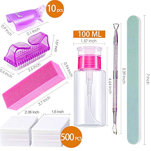 Nail Polish Remover Tools Kit - 500 Pcs Gel Polish Remover Cotton Pads, 10 Pc...