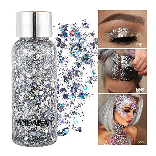 HUANTAITAI Face & Body Glitter Silver Glitter Mermaid Sequins Chunky Glitter ...