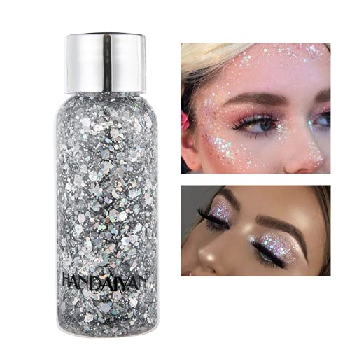 HUANTAITAI Face & Body Glitter Silver Glitter Mermaid Sequins Chunky Glitter ...
