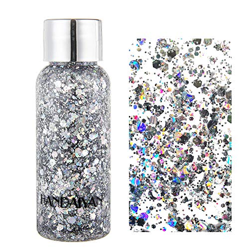 HUANTAITAI Face & Body Glitter Silver Glitter Mermaid Sequins Chunky Glitter ...